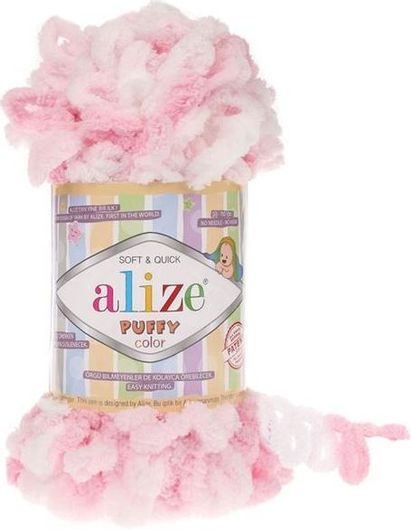 Νήμα Πλεξίματος Alize Puffy Color Al-5863 100gr Λευκό Ροζ