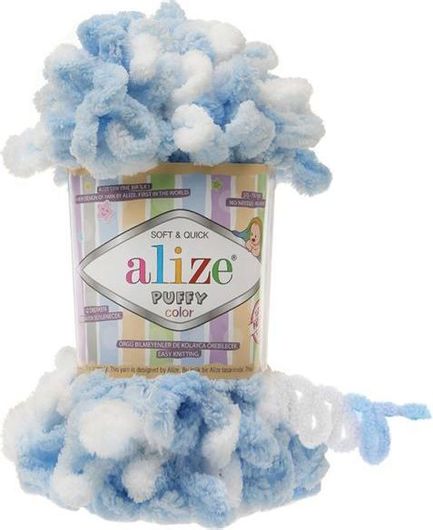 Νήμα Πλεξίματος Alize Puffy Color Al-5865 100gr Γαλάζιο Λευκό
