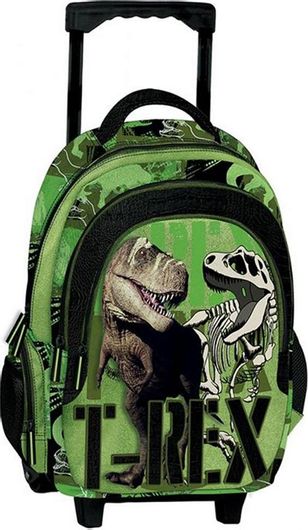Σχολική Τσάντα Δημοτικού Graffiti Τρόλεϊ Dinosaur 3 Θέσεων Ροζ