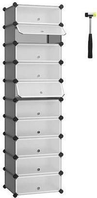 Πλαστική Παπουτσοθήκη με 10 Ράφια Ασημί 43x31x173cm