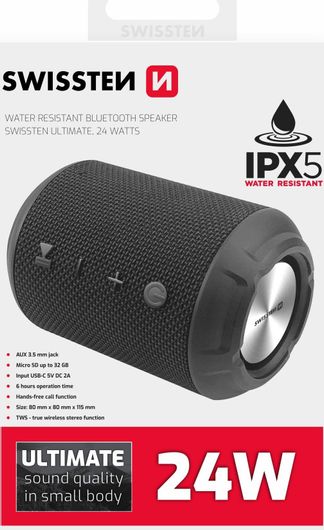 Swissten Ultimate Ηχείο Bluetooth 24W με Διάρκεια Μπαταρίας έως 6 ώρες Μαύρο