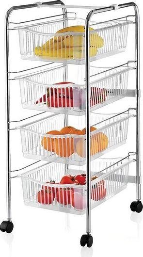 Ραφιέρα Κουζίνας Megapap Perilla Τρόλεϊ Μεταλλικό Ασημί 4 Θέσεων 43x33x80cm