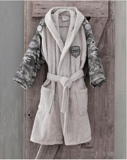 Παιδικό Μπουρνούζι Rythmos Army με Κουκούλα Γκρι για γι 3-4 Ετών