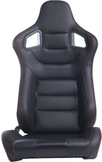 Κάθισμα Αυτοκινήτου Αγωνιστικό Δερματίνη με Κόκκινο Ραφή Δεξί Μαύρο