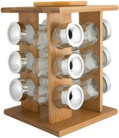 Θήκες Μπαχαρικών Marva Γυάλινες σε Περιστρεφόμενη Βάση Καφέ 12τμχ