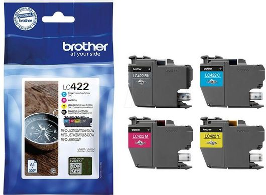 Brother LC422 Γνήσιο Πακέτο 4 Μελανιών Εκτυπωτή InkJet Κίτρινο/Κυανό/Ματζέντα/Μαύρο LC-422VAL