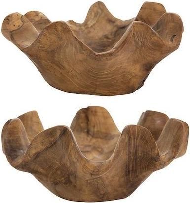 Διακοσμητικό Μπολ Artekko Ξύλινο Teak 22x22x10cm 2τμχ Καφέ