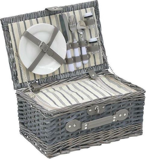 Καλάθι Πικ Νικ Inart Σετ για 2 Ψάθινο 38x26x18cm Γκρι