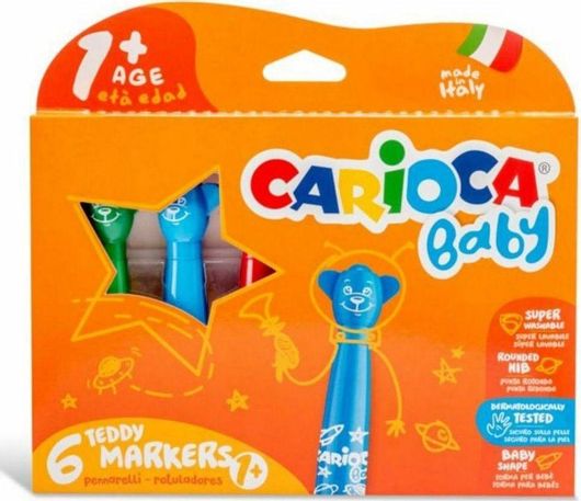 Μαρκαδόροι Ζωγραφικής Carioca Baby Teddy Markers 1+ Πλενόμενοι Χονδροί σε 6 Χρώματα