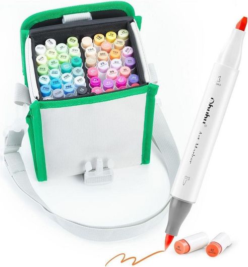 Μαρκαδόροι Ζωγραφικής Brush & Chisel Ohuhu Honolulu με Διπλή Μύτη σε 48 Χρώματα