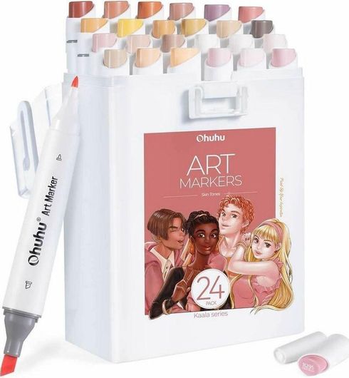 Μαρκαδόροι Ζωγραφικής Ohuhu Kaala Alcohol Art Markers Σετ 24 Skin Tones Chisel And Fine