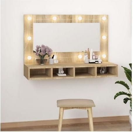 Καθρέπτης Μπάνιου vidaXL Ορθογώνιος Led από Μοριοσανίδα με Ράφι & Υποδοχή Λαμπτήρα 90x62cm Καφέ