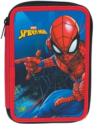 Κασετίνα Gim Spiderman Διπλή Γεμάτη Μπλε
