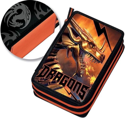Κασετίνα Graffiti Dragon Διπλή Γεμάτη Πορτοκαλί / Μαύρο