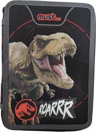 Κασετίνα Must Jurassic T-Rex Roarrr Διπλή Γεμάτη Μαύρο