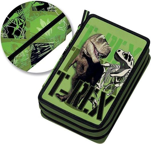 Κασετίνα Graffiti Dinosaur Διπλή Γεμάτη Πράσινο / Μαύρο