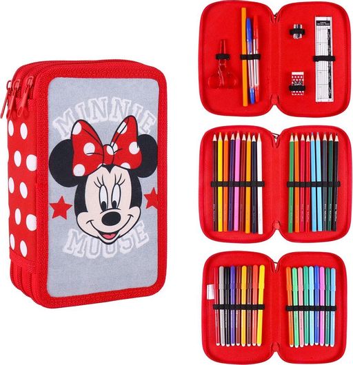 Disney Minnie Mouse Star Κασετίνα Γεμάτη με 3 Θήκες Κόκκινο