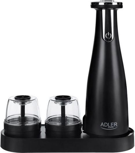 Μύλοι Αλατιού - Πιπεριού Adler AD-4449b Σετ 3τμχ Ηλεκτρικός με Βάση Μαύρο