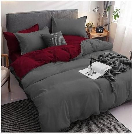 Σετ Παπλωματοθήκη Lino Home Βαμβακερή Διπλή με 2 Μαξιλαροθήκες 220x240cm Μπορντό / Γκρι