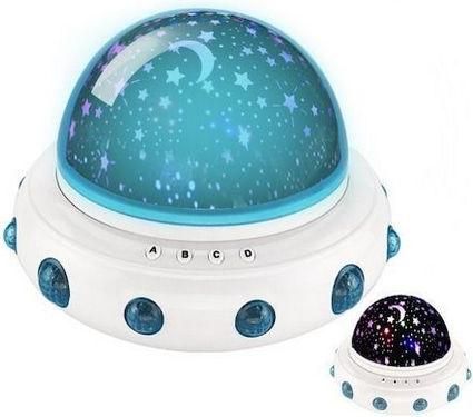 Παιδικό Φωτιστικό Projector Περιστρεφόμενο με Προβολή Αστεριών & Εναλλαγές Χρωματισμών Μπλε