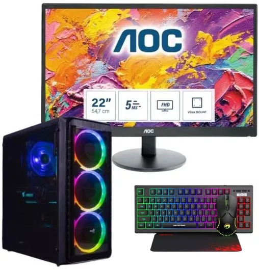 Desktop PC Vengeance Aero-O69 & AOC 21.5 E2270SWDN Ryzen 5-5600G / 8GB DDR4 / 240GB SSD / No OS