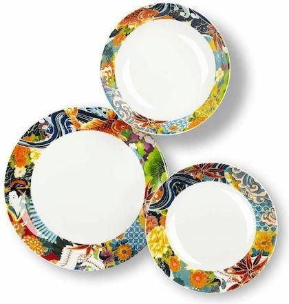 Σετ Πιάτα Φαγητού Excelsa Nippon Πορσελάνης με Σχέδια 18τμχ