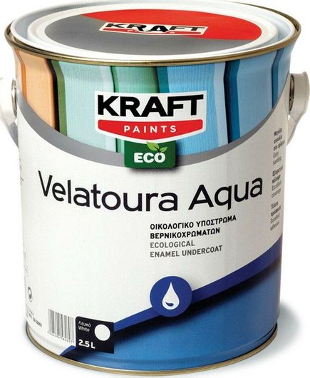 Υπόστρωμα Βερνικοχρωμάτων Kraft Velatoura Aqua Οικολογικό Λευκό Κατάλληλο για Ξύλο 0.75lt