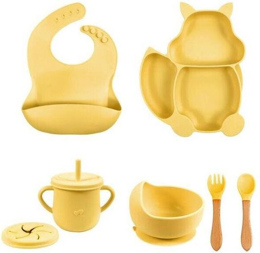 Βρεφικό Σετ Φαγητού Squirrel από Σιλικόνη 7τμχ Κίτρινο