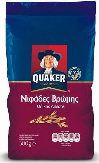 Δημητριακά Quaker Νιφάδες Βρώμης Ολικής Άλεσης 500gr