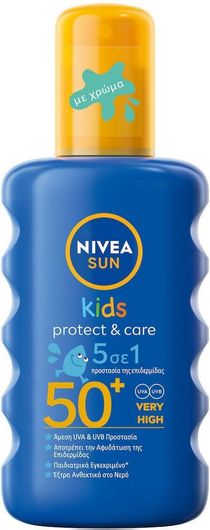 Παιδικό Αντηλιακό Nivea Αδιάβροχο Sun Kids Protect & Care με Χρώμα για Πρόσωπο & Σώμα SPF50+ Spray 200ml