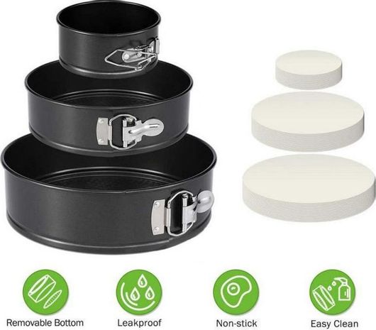 Φόρμα Ζαχαροπλαστικής για Κέικ Στρογγυλή από Αλουμίνιο με Αποσπώμενη Βάση 3τμχ