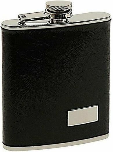 Φλασκί Ποτού Hip Flask με Δερμάτινη Θήκη Μαύρο F008 210ml