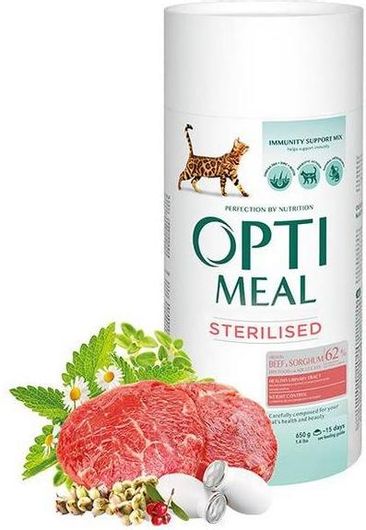 Ξηρή Τροφή Opti Meal 1.5kg για Στειρωμένες Γάτες Βοδινό Κρέας & Σόργο