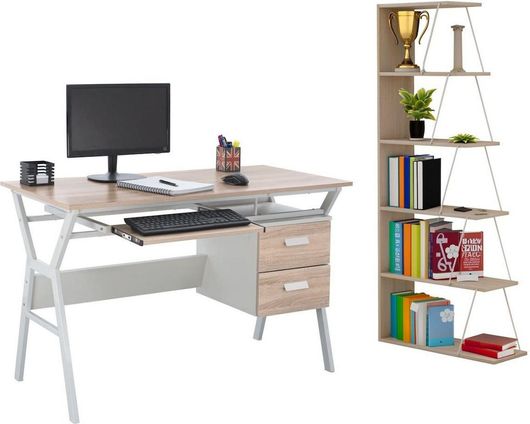 Φοιτητικό Πακέτο Επίπλων Fb911769 Μελαμίνη σε Sonoma- Λευκό Μέταλλο Σετ 2τμχ