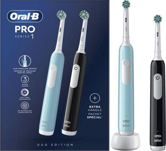 Oral-B Pro Series 1 Duo Edition Ηλεκτρική Οδοντόβουρτσα με Αισθητήρα Πίεσης Γαλάζια & Μαύρη