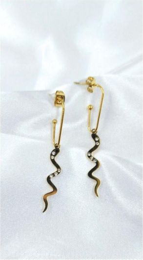 Σκουλαρίκια Ear Climbers από Ανοξείδωτο Ατσάλι με Σχέδιο Φίδι & Πέτρες Κίτρινο