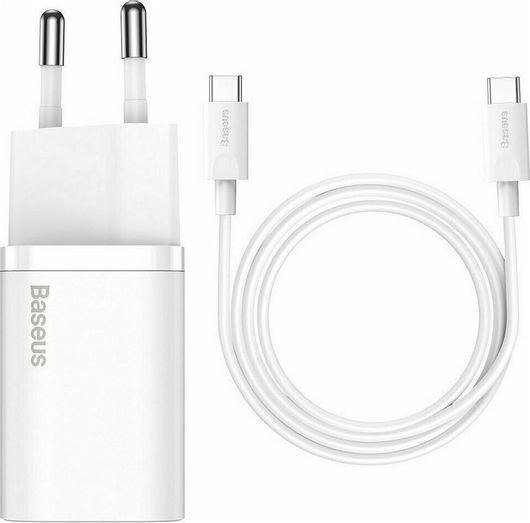 Baseus Φορτιστής με Θύρα USB-C & Καλώδιο USB-C - USB-C 25W Λευκός Super Si