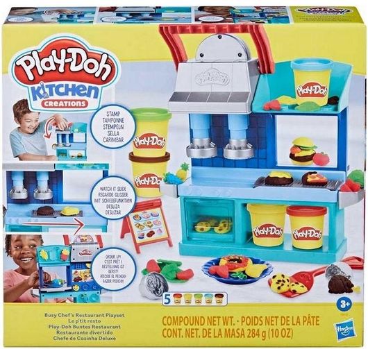 Σετ Παιχνιδιού Πλαστελίνης Hasbro PlayDoh Kitchen Creations Busy Chef's Restaurant 5τμχ για 3+ Ετών