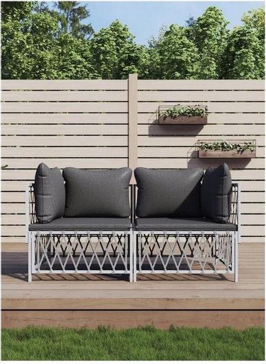 Διθέσιος Καναπές Εξωτερικού Χώρου Μεταλλικός Λευκός με Μαξιλάρια Γκρι 144x72x66cm