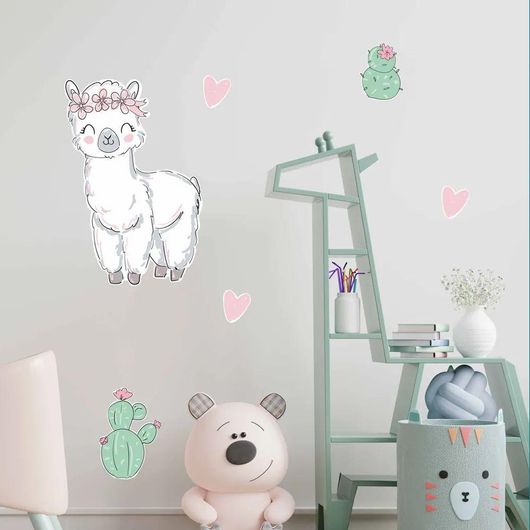 Παιδικά Αυτοκόλλητα Τοίχου IDP Creations t8502 Αλπακά με Καρδούλες Small