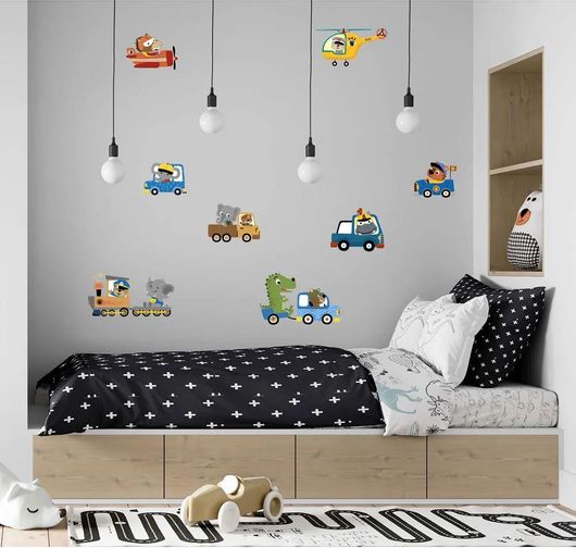 Σετ Αυτοκόλλητα Παιδικού Δωματίου IDP Creations Ζωάκια σε Διάφορα Οχήματα