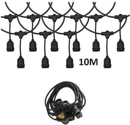 Factory Γιρλάντα Φωτισμού IP54 με 10 Ντουί Ε27 10m Μαύρο