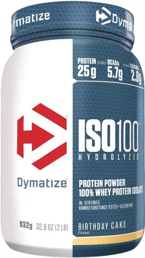 Dymatize ISO 100 Hydrolyzed Πρωτεΐνη Ορού Γάλακτος Χωρίς Γλουτένη & Λακτόζη με Γεύση Birthday Cake 900gr