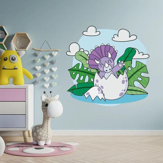 Αυτοκόλλητο Παιδικού Δωματίου IDP Creations Μοβ Δεινόσαυρος που Βγαίνει από Αυγό του