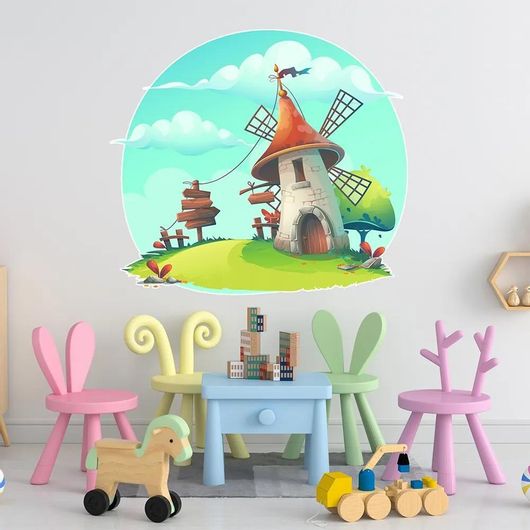Αυτοκόλλητo Παιδικού Δωματίου IDP Creations Μύλος & Σύννεφα