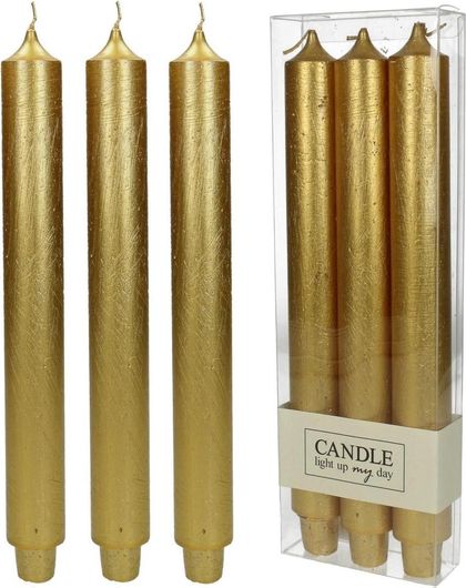 Κερί Arte Libre 9.5x3.2x29.5cm Σετ 3τμχ Χρυσό