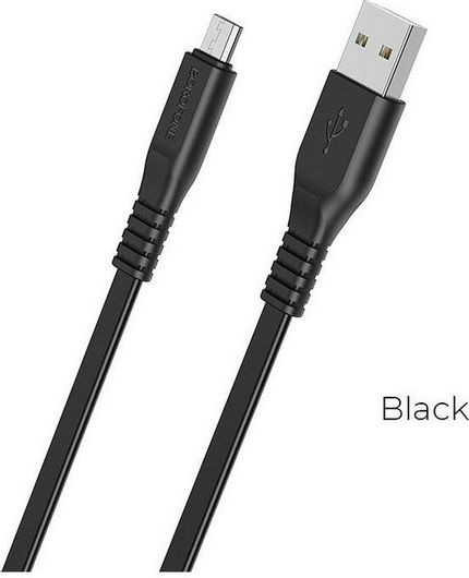 Borofone BX23 Flat USB 2.0 σε micro USB 1m Μαύρο
