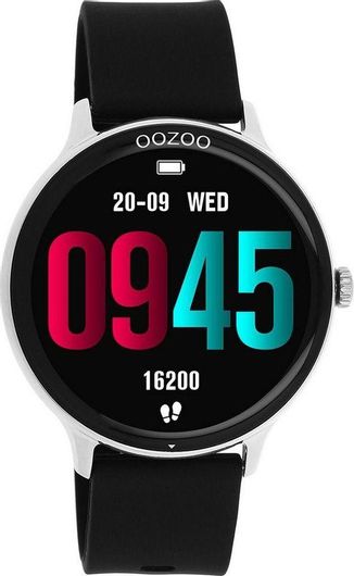 Smartwatch Oozoo Q00130 45mm Metal Case Silver & Silicone Strap Black