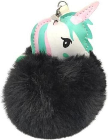 Μπρελόκ Γούνινο Unicorn Μαύρο