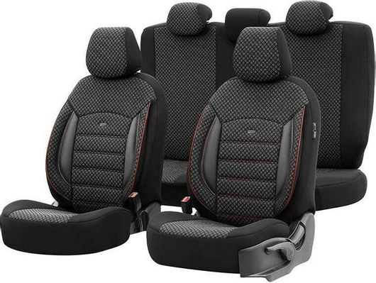 Σετ Καλύμματα Αυτοκινήτου Otom Βαμβακερά Sport Plus Design 11τμχ Μαύρο / Κόκκινο